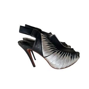 Alexander McQueen Women Cage Sandals US Size 7 EU 37 Black Silver Leather Heels